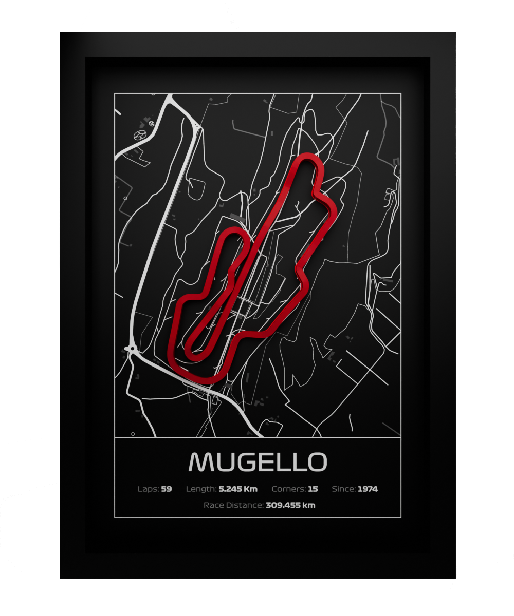 Sculpture Murale 3D Circuit Mugello - Noir Et Blanc - 23x12cm - Décoration F1